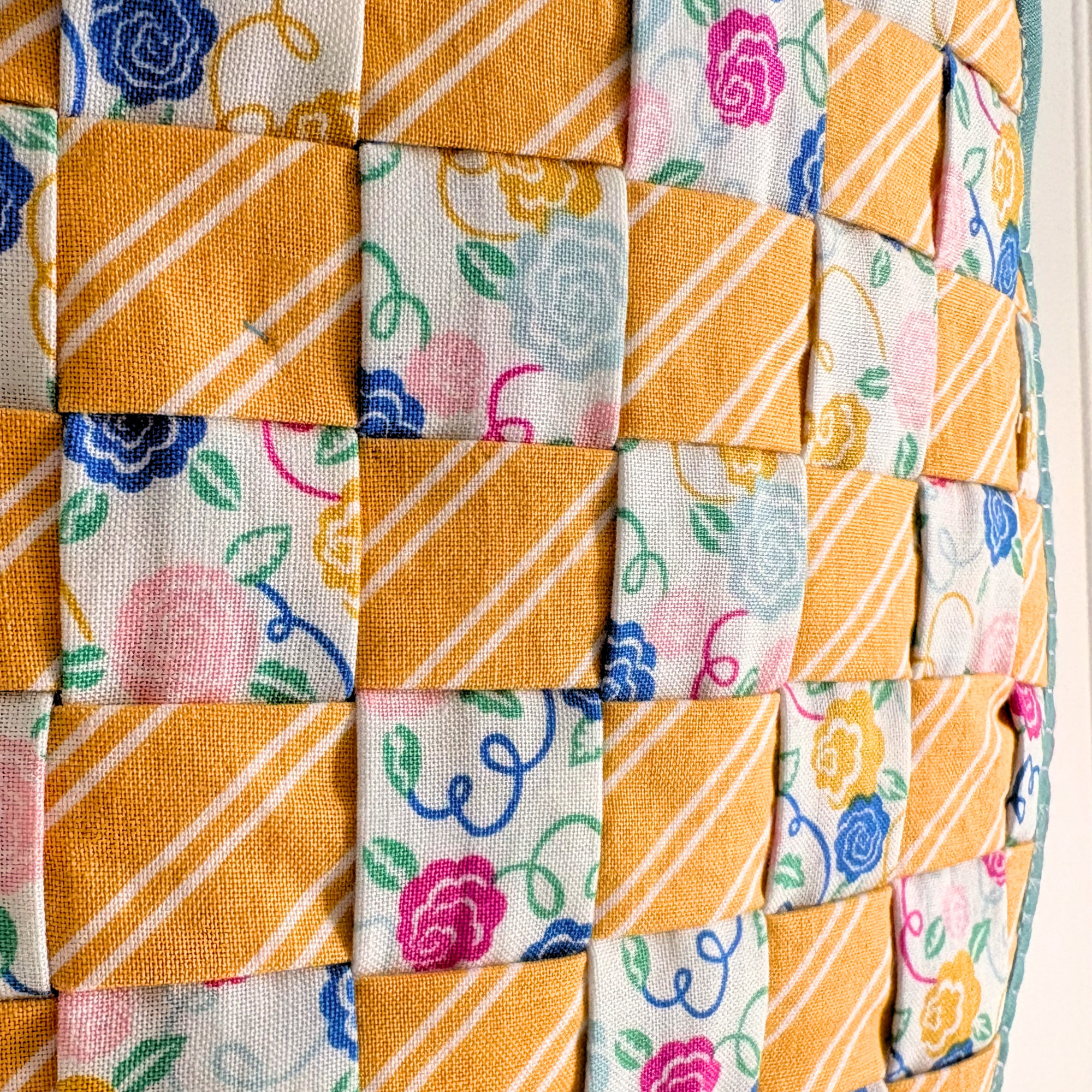 Handmade Woven Easter Basket - Floral and Stripes