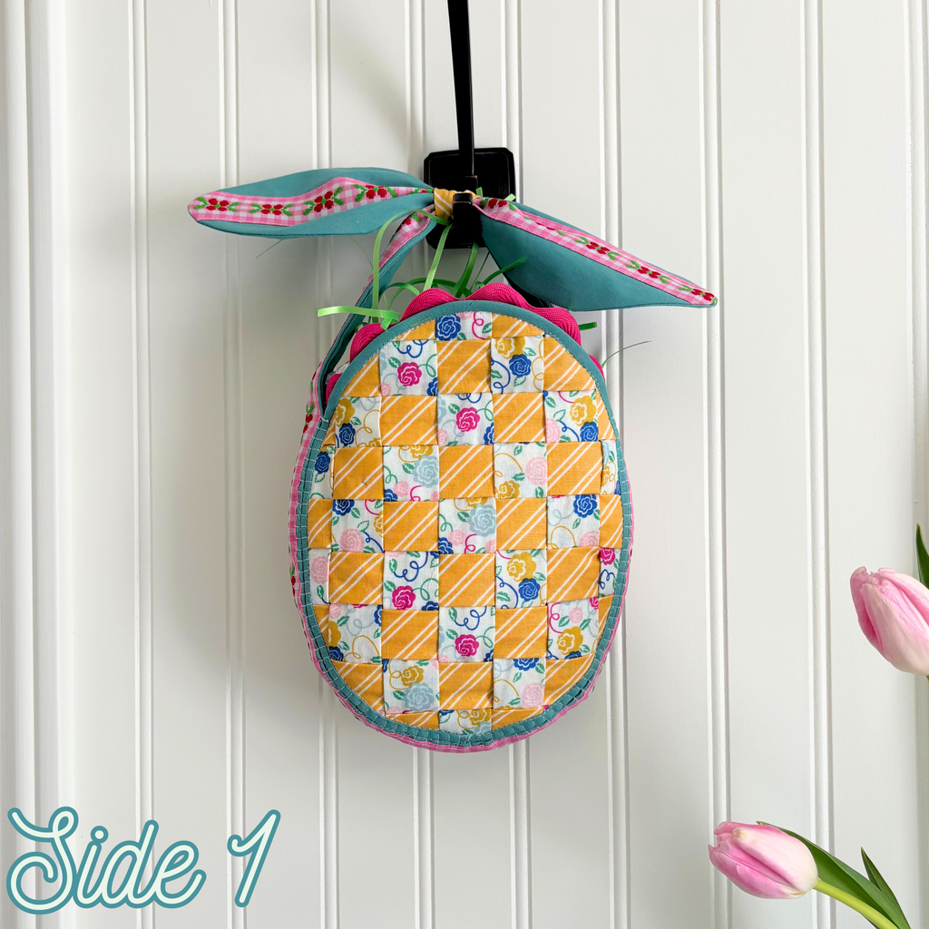 Handmade Woven Easter Basket - Floral and Stripes