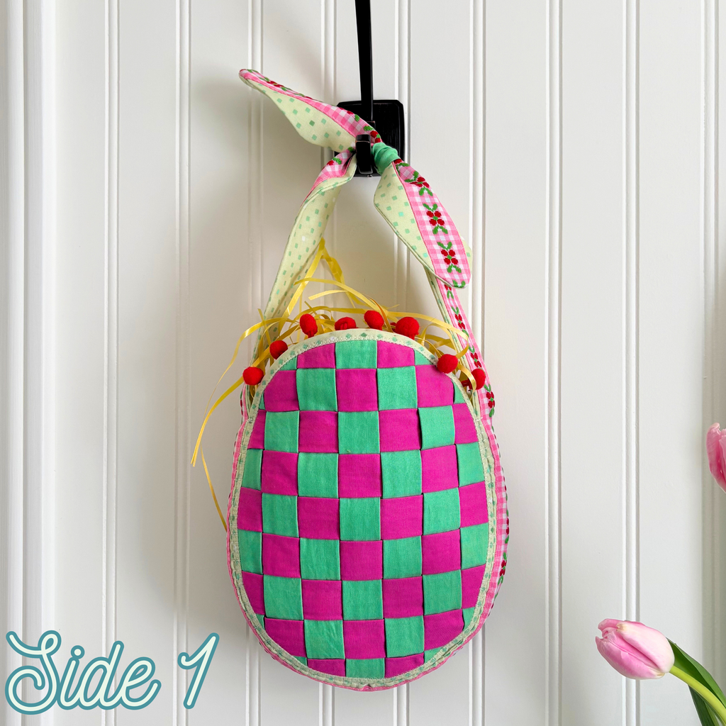Handmade Woven Easter Basket - Pink and Green