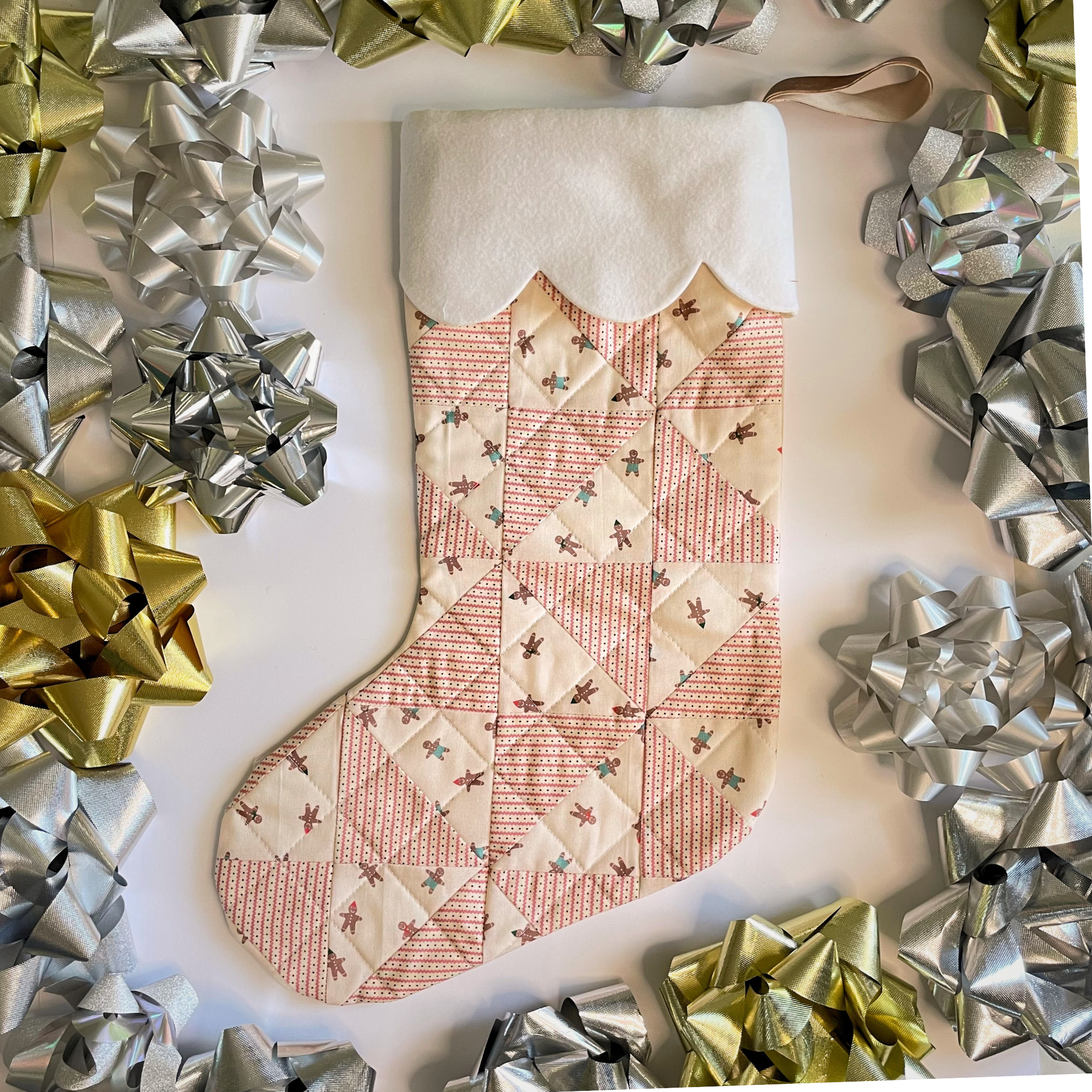Handmade Christmas Stocking - Gingerbread Light Stripes