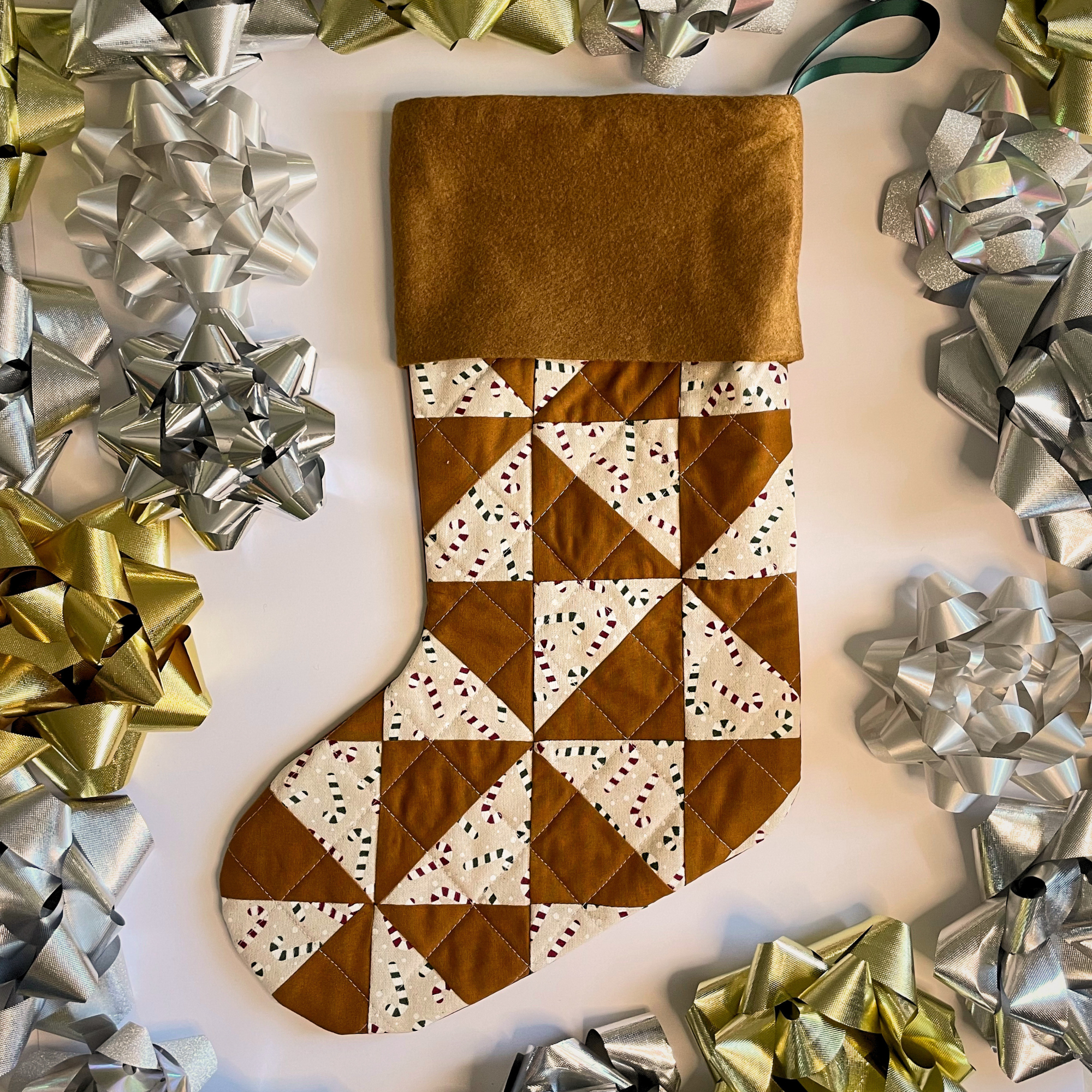 Handmade Christmas Stocking - Gingerbread Candy Cane