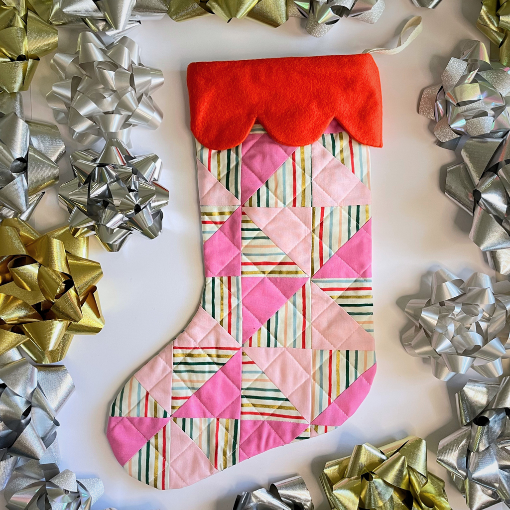 Handmade Christmas Stocking - Metallic Patches Pinks