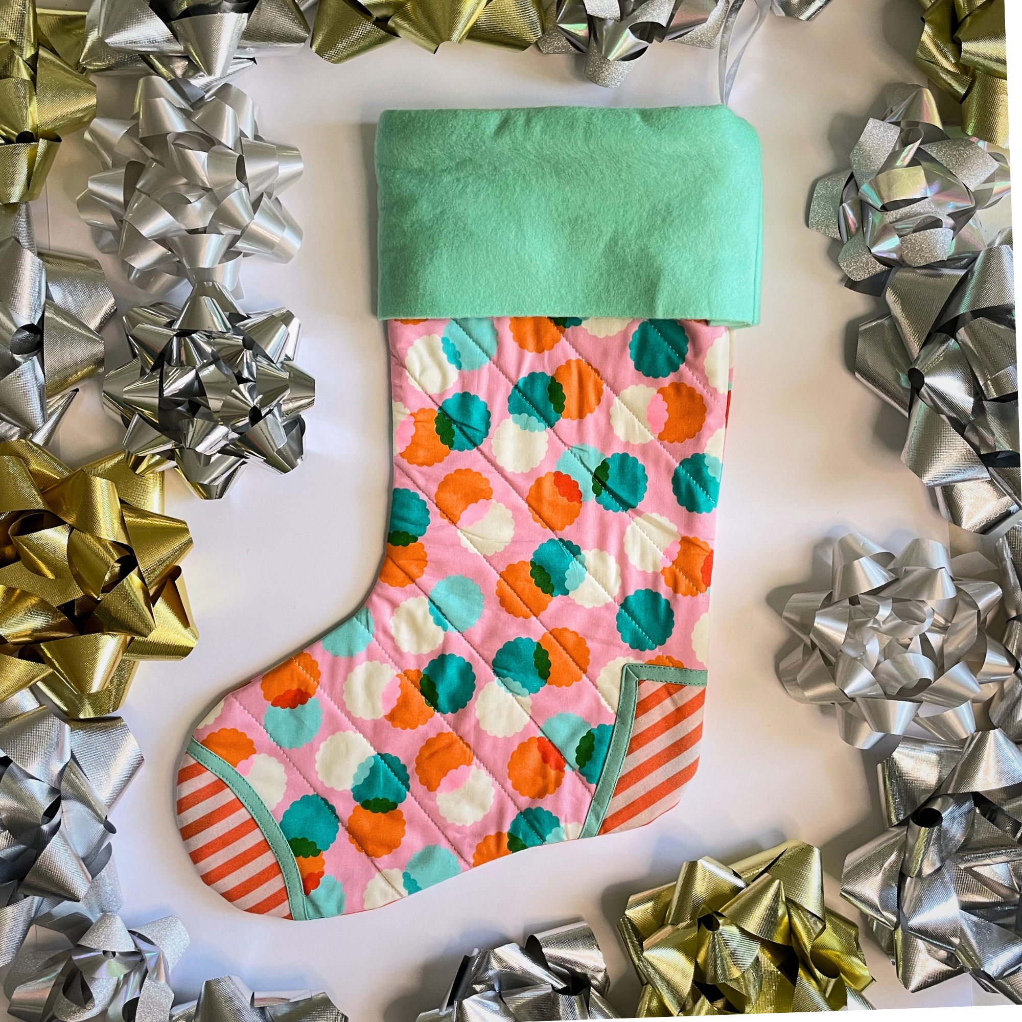 Handmade Christmas Stocking - Pink Puffs