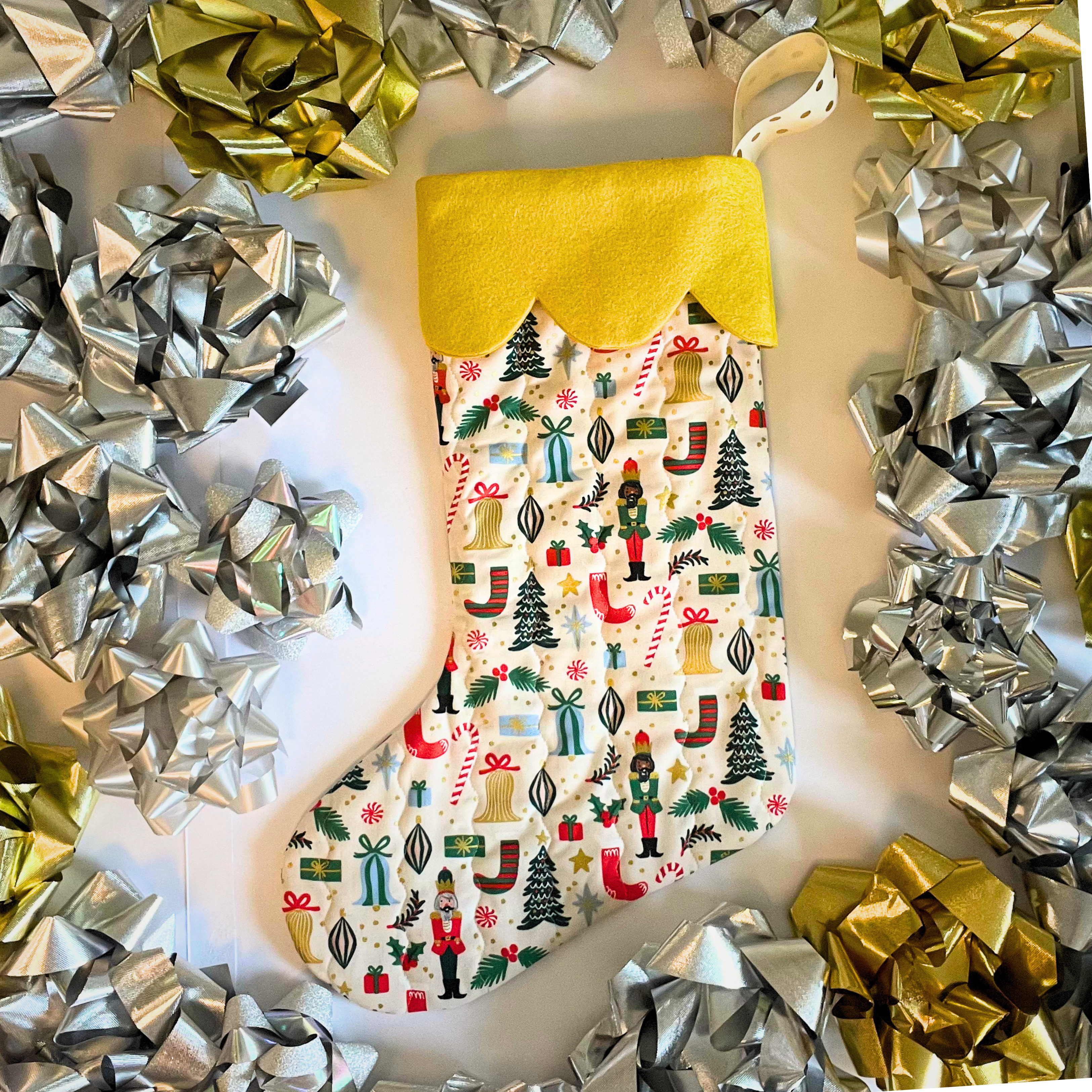 Quilted Christmas Stocking - Golden Nutcracker