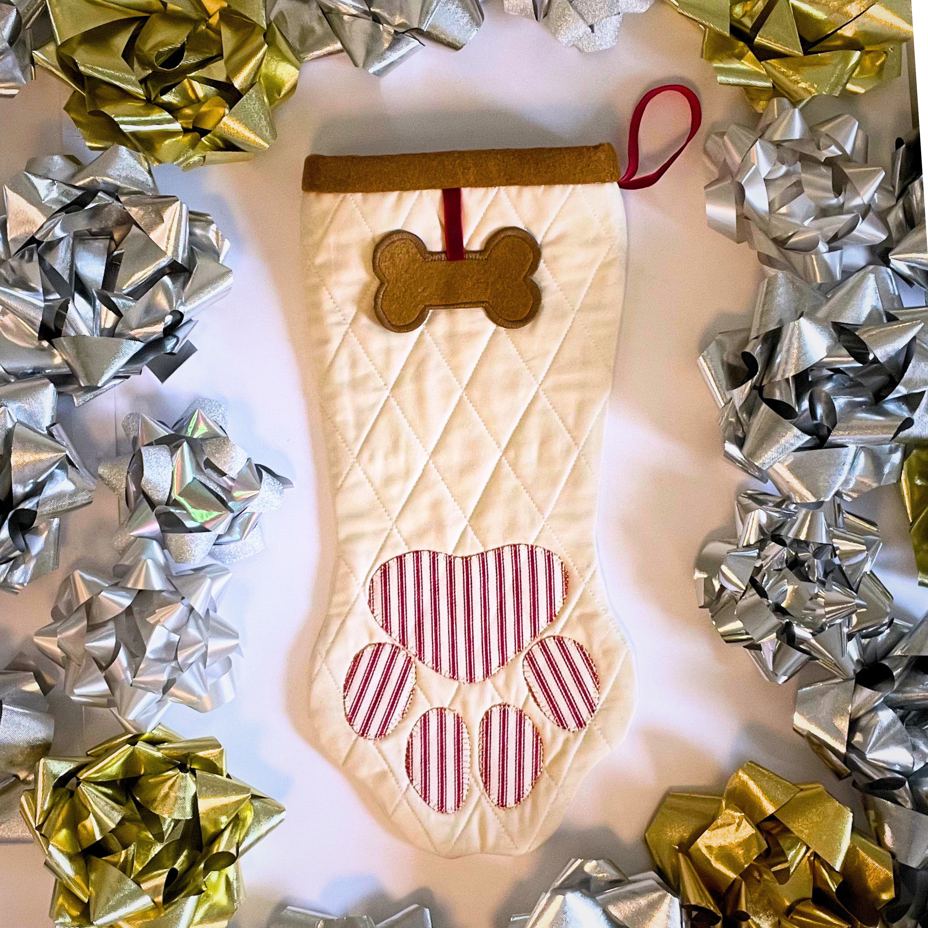 Quilted Pet Christmas Stocking - Red Ticking