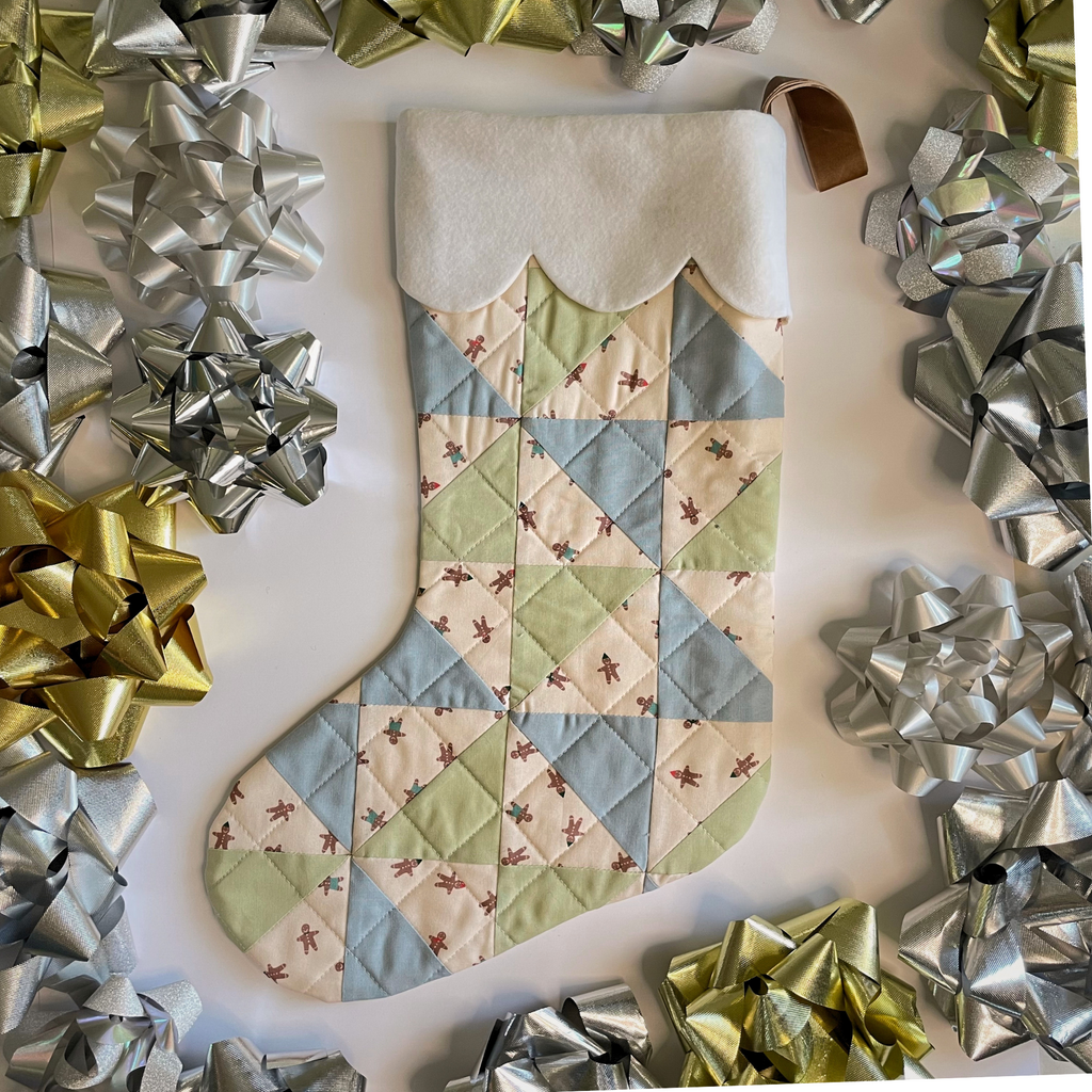 Handmade Christmas Stocking - Gingerbread Sky & Sage