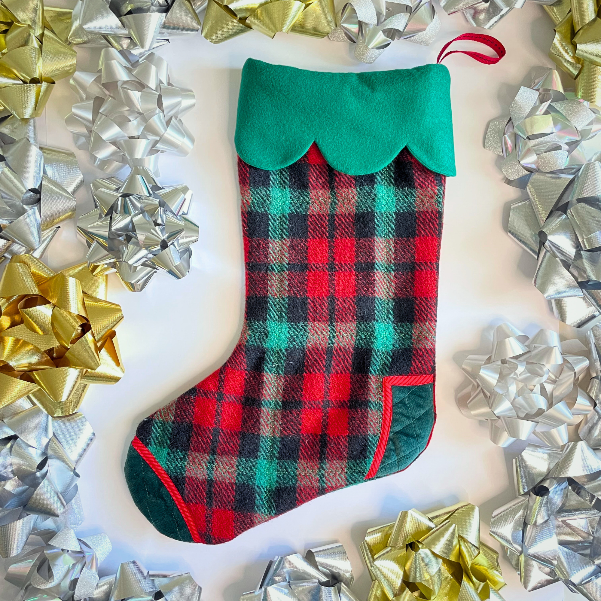 Handmade Christmas Stocking - Vintage Plaid Wool