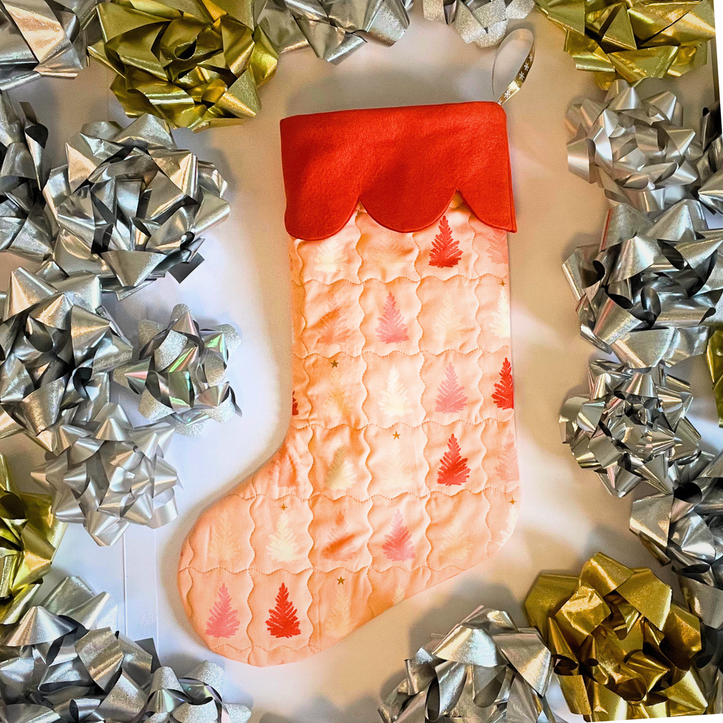 Quilted Christmas Stocking - Pink Pines