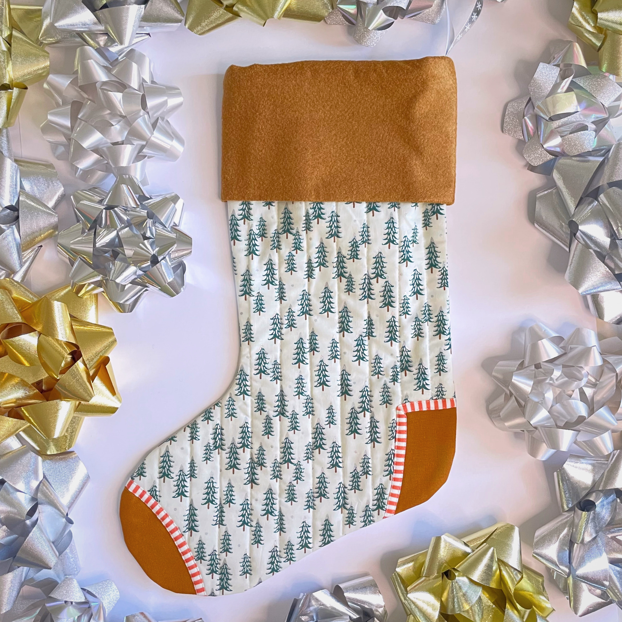 Handmade Christmas Stocking - Gingerbread Fir Trees