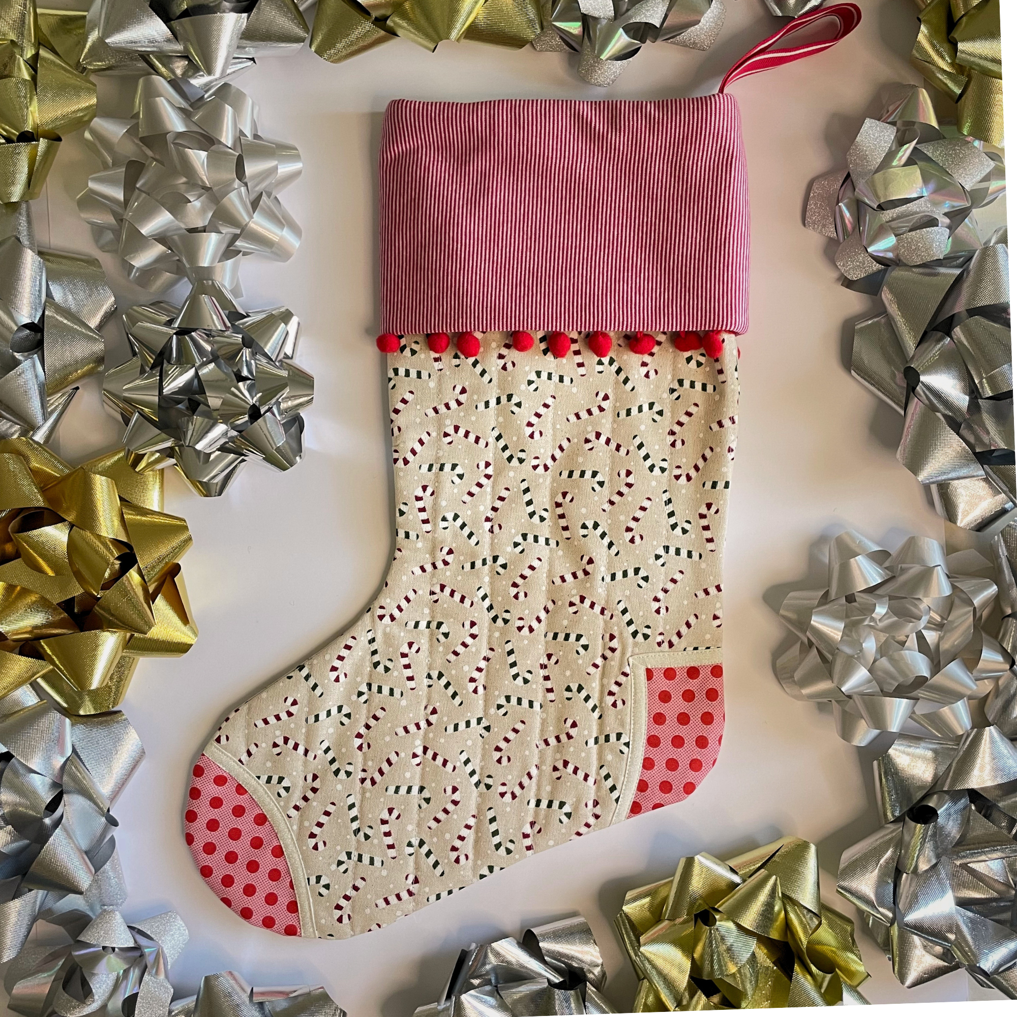 Handmade Christmas Stocking - Candy Cane Red
