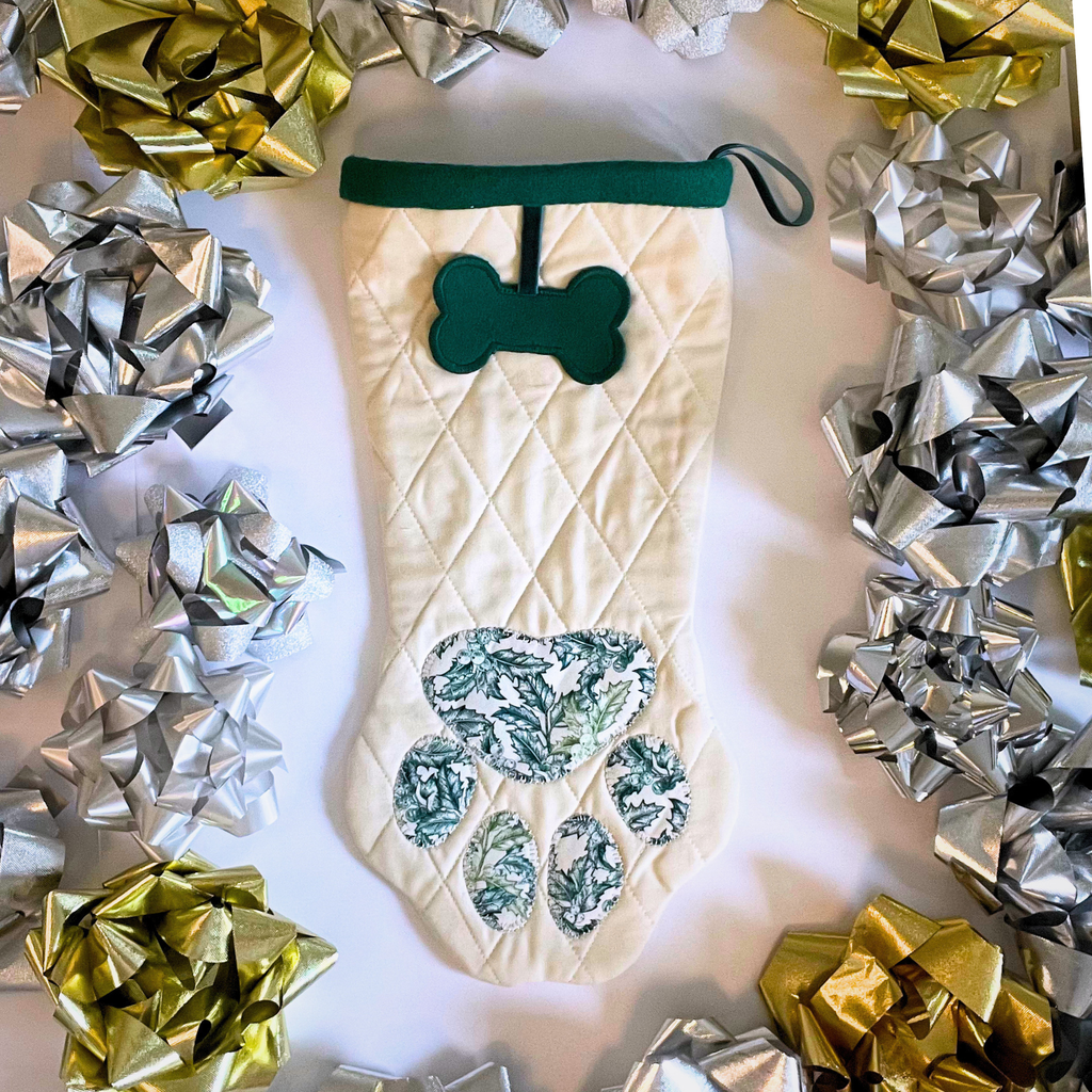 Quilted Patchwork Pet Christmas Stocking - Green Holly
