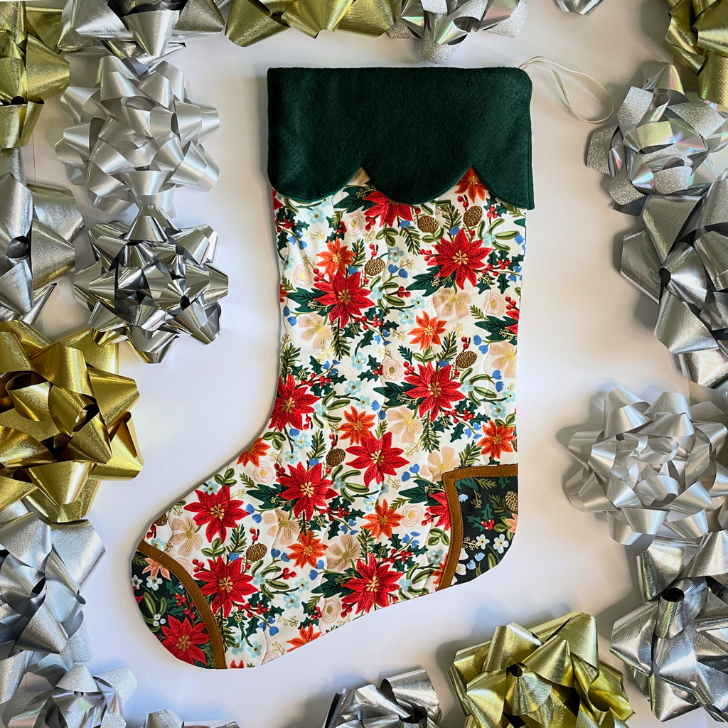 Handmade Christmas Stocking - Poinsettia Light