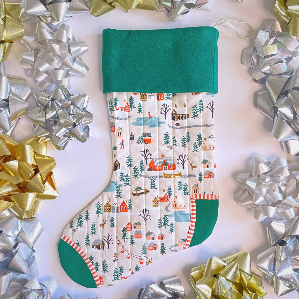 Handmade Christmas Stocking - Christmas Village Green