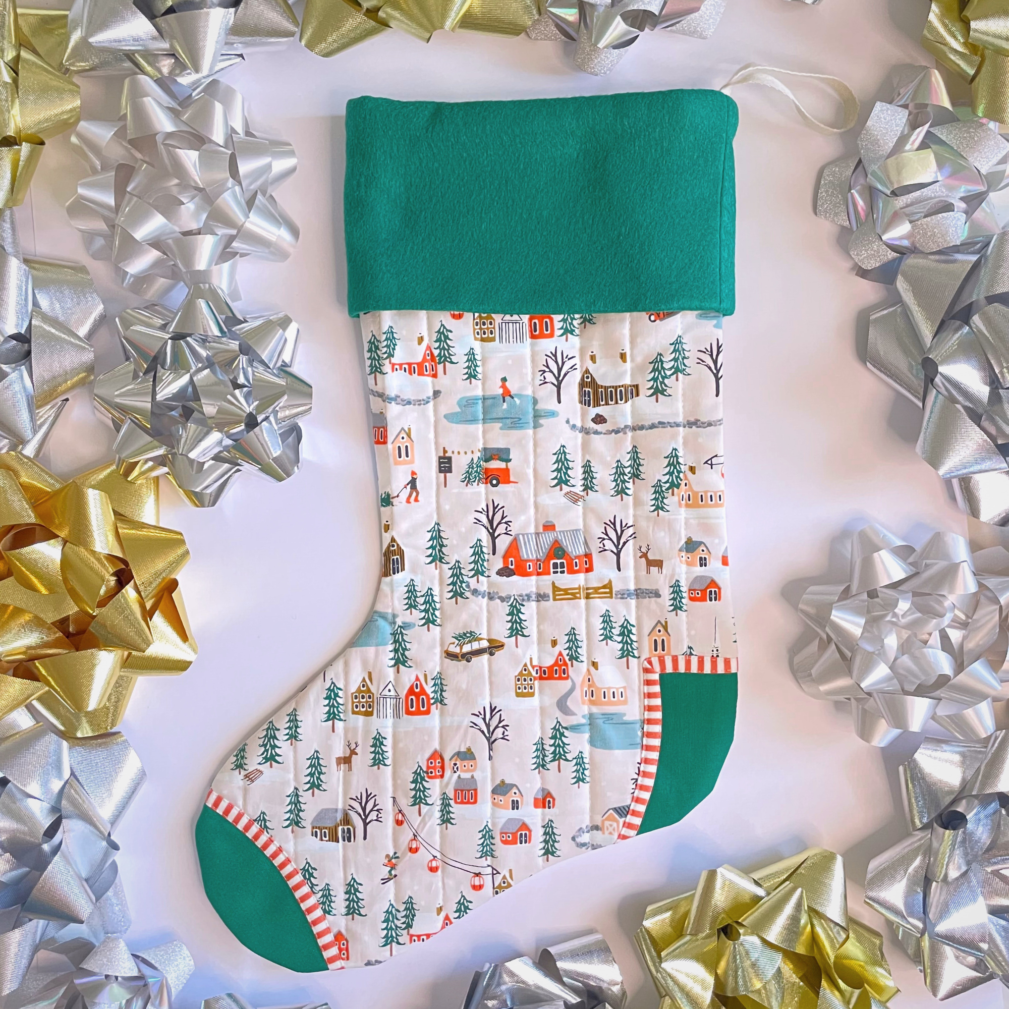 Handmade Christmas Stocking - Christmas Village Green