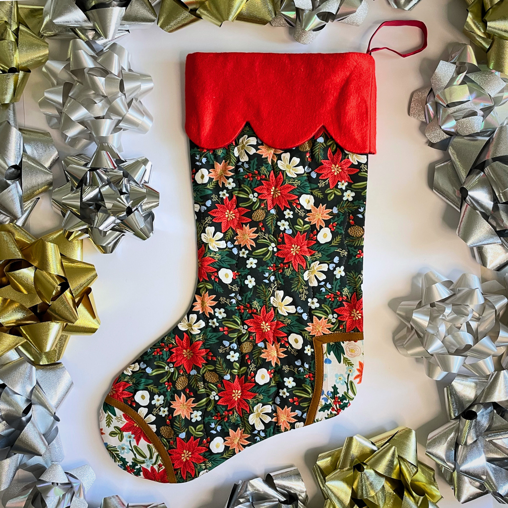 Handmade Christmas Stocking - Poinsettia Dark