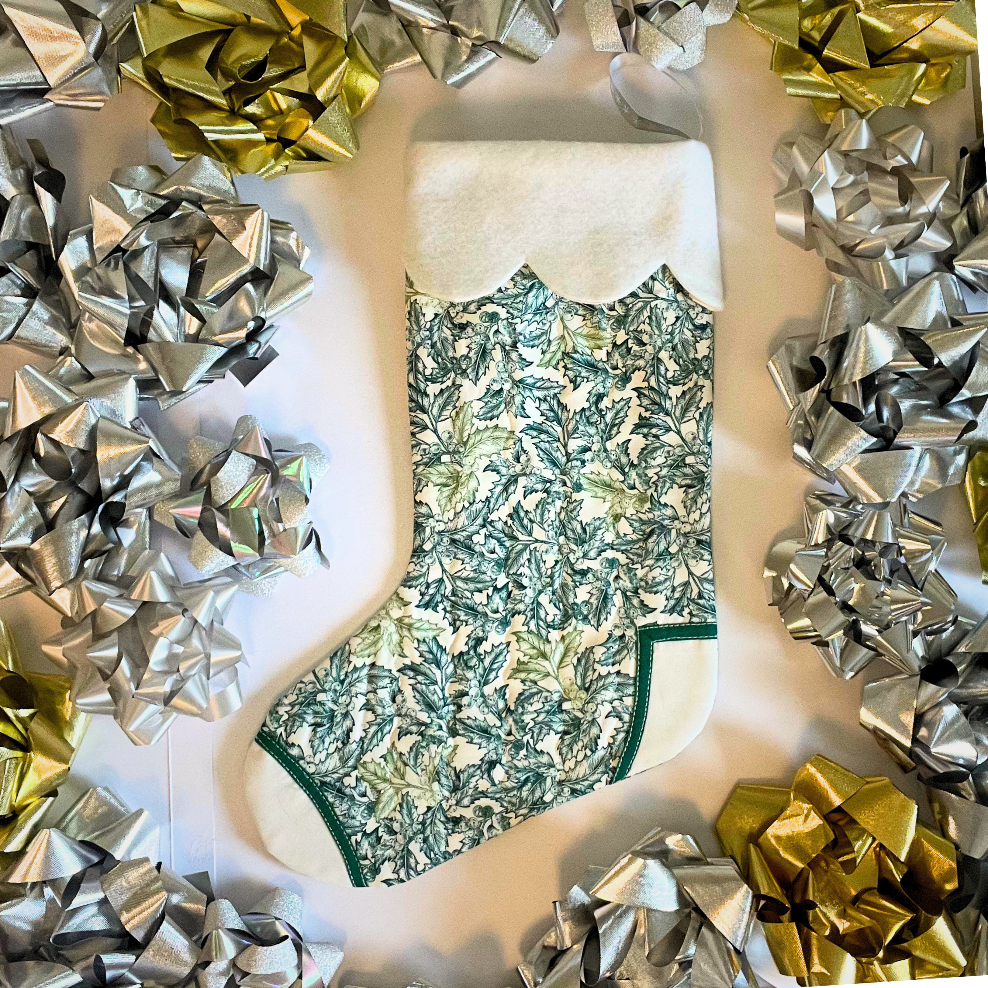 Handmade Christmas Stocking - Green Holly