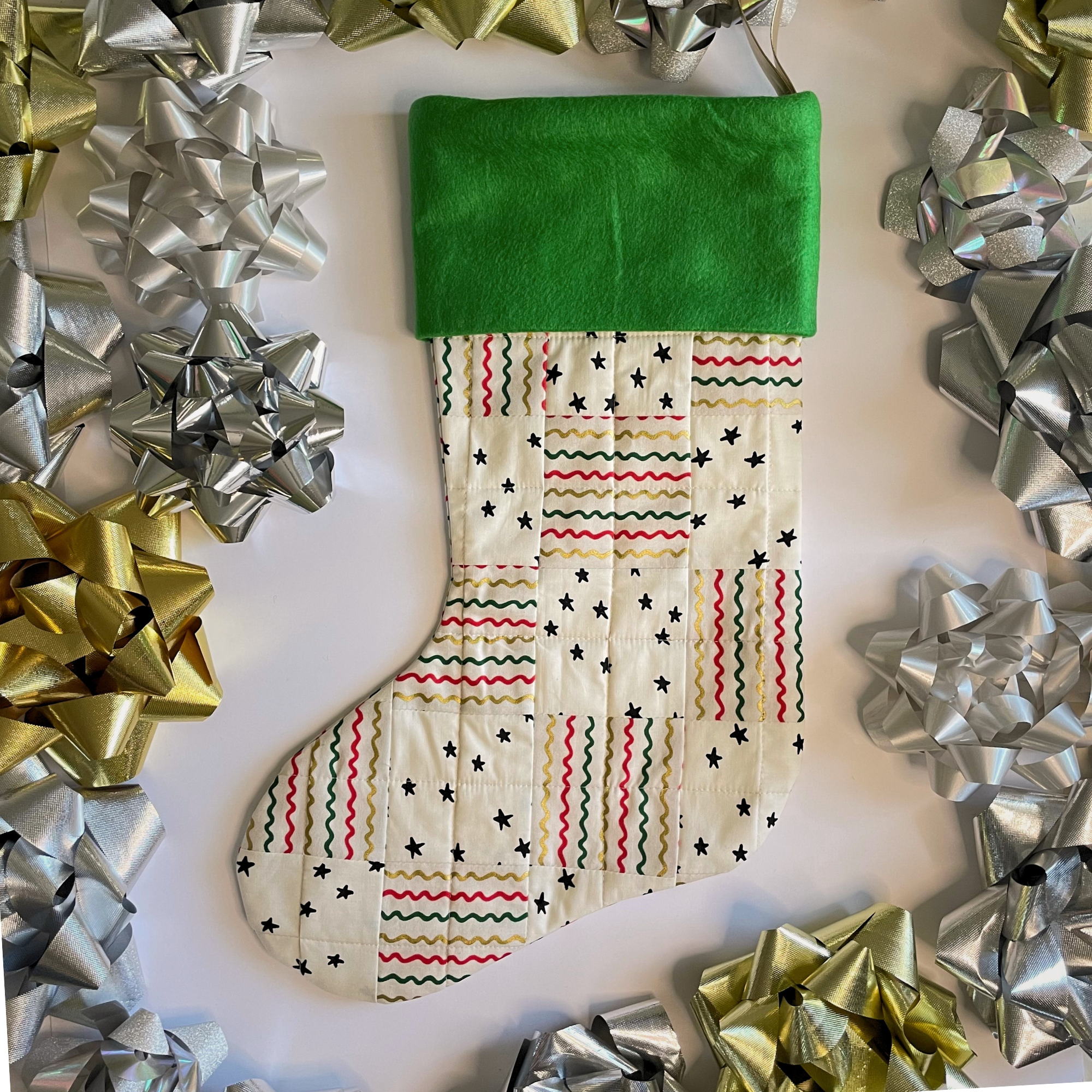 Handmade Christmas Stocking - Squiggles & Stars