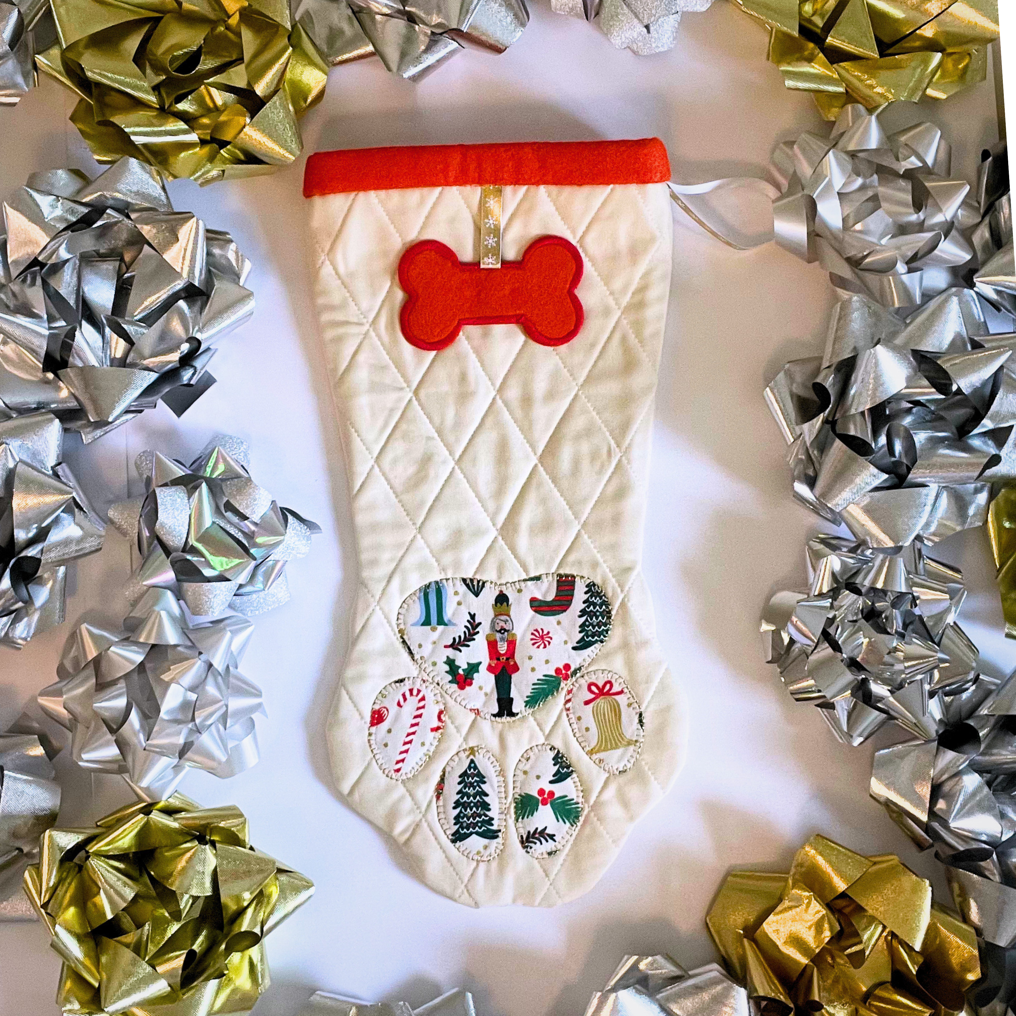 Quilted Patchwork Pet Christmas Stocking - Golden Nutcracker
