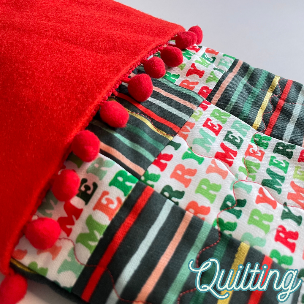 Handmade Christmas Stocking - Metallic Patches Merry