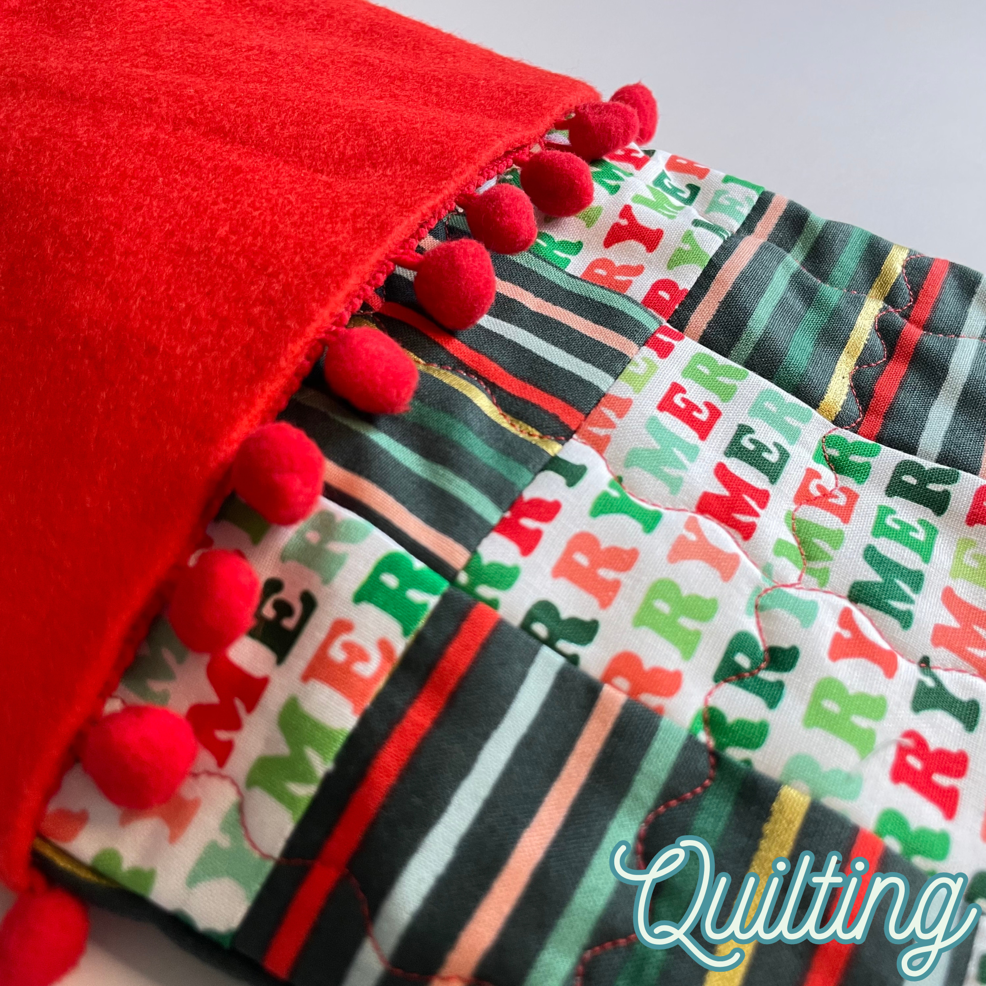 Handmade Christmas Stocking - Metallic Patches Merry