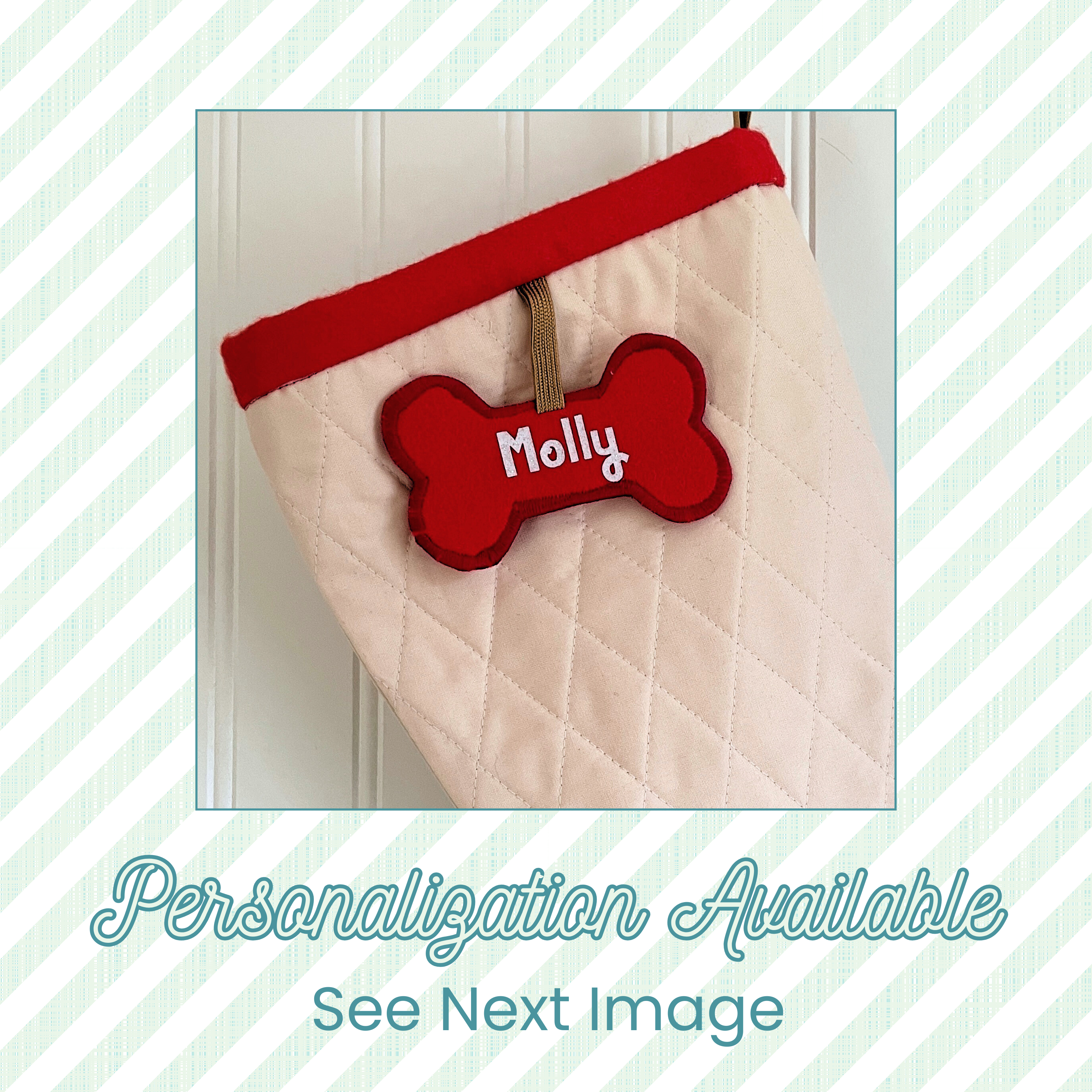 Quilted Patchwork Pet Christmas Stocking - Green Holly