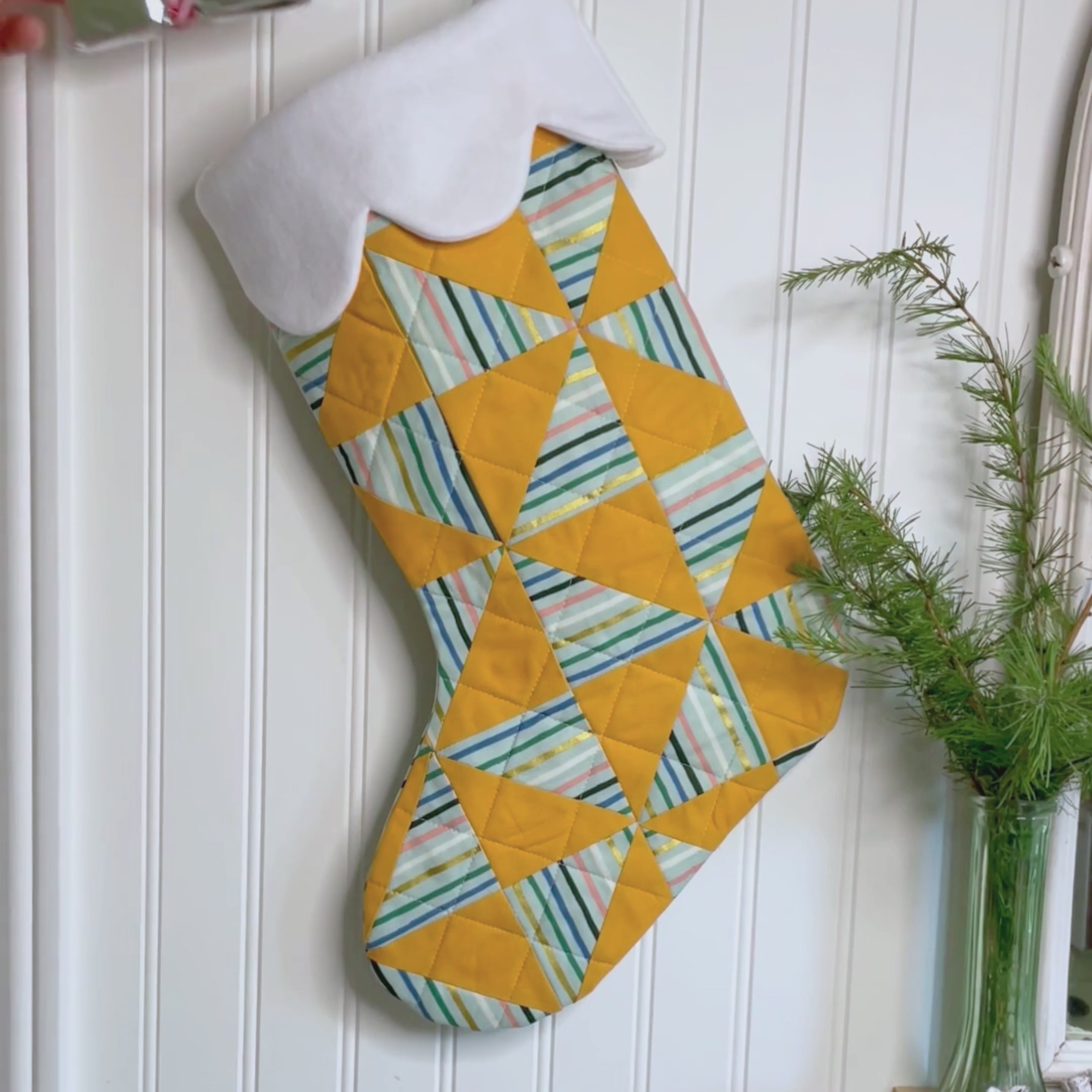 Handmade Christmas Stocking - Metallic Patches Goldenrod
