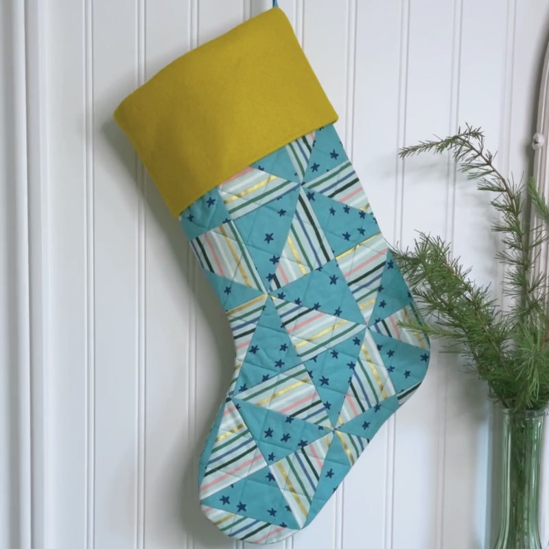 Handmade Christmas Stocking - Metallic Patches Blue Stars