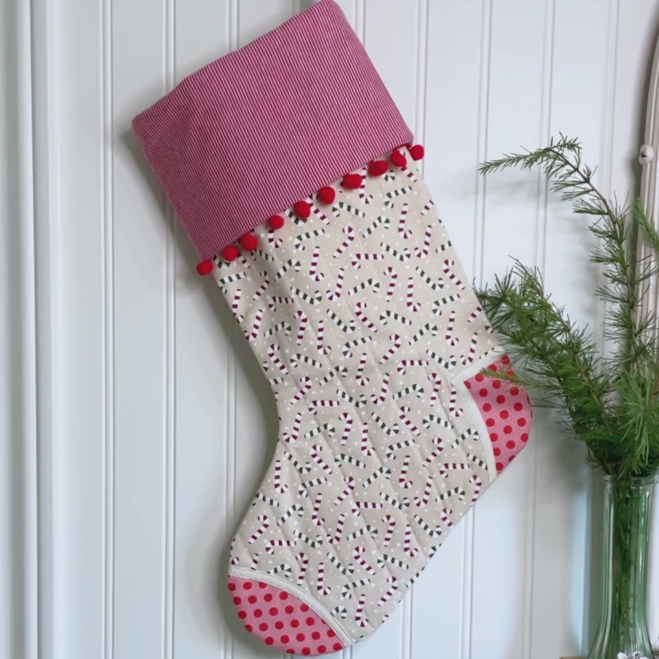 Handmade Christmas Stocking - Candy Cane Red
