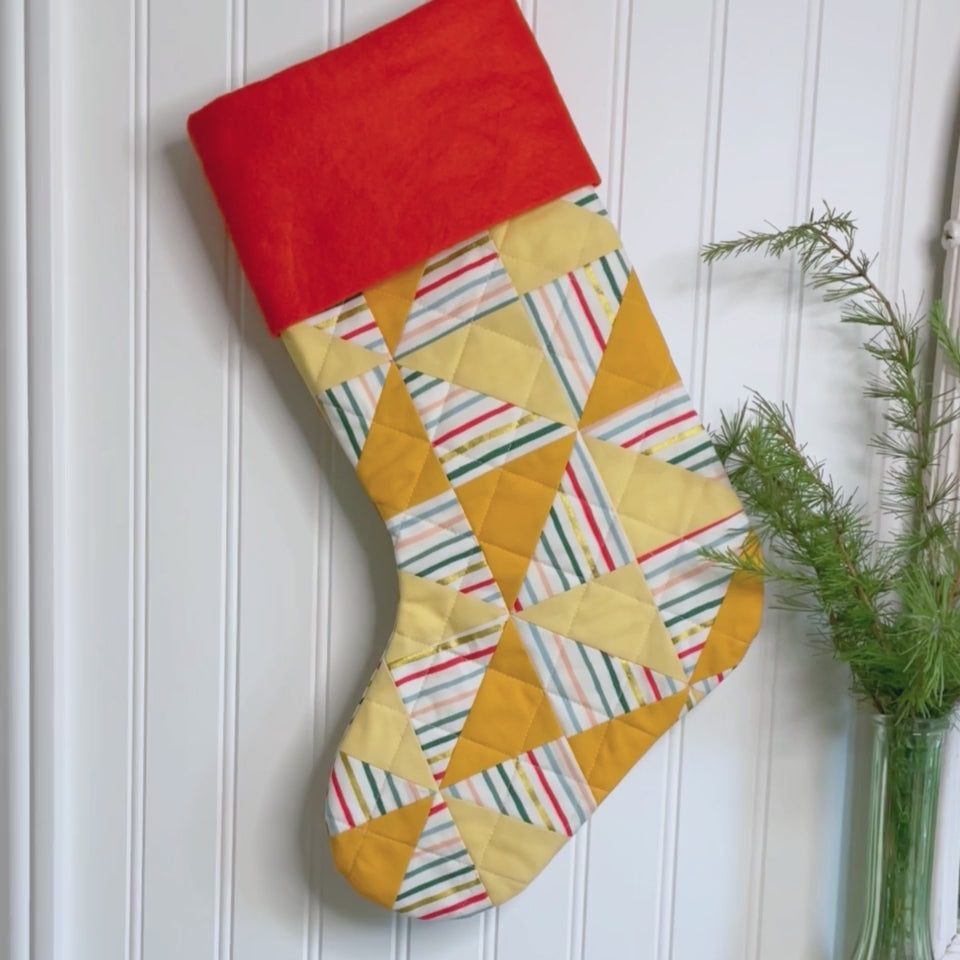Handmade Christmas Stocking - Metallic Patches Yellows