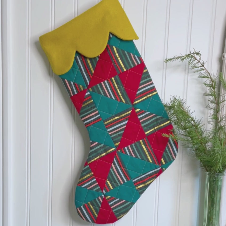 Handmade Christmas Stocking - Metallic Patches Dark