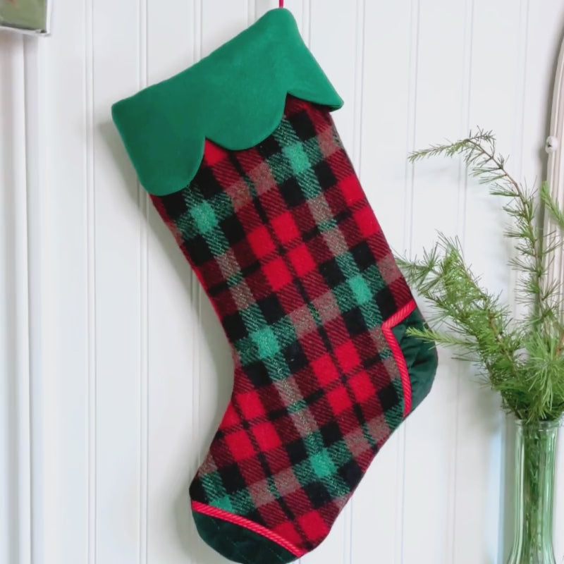 Handmade Christmas Stocking - Vintage Plaid Wool