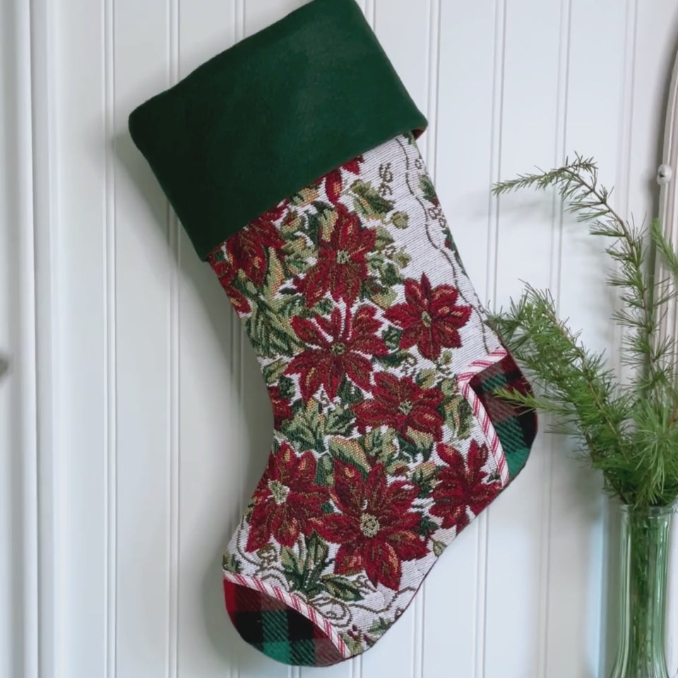 Handmade Christmas Stocking -Vintage Poinsettia & Plaid