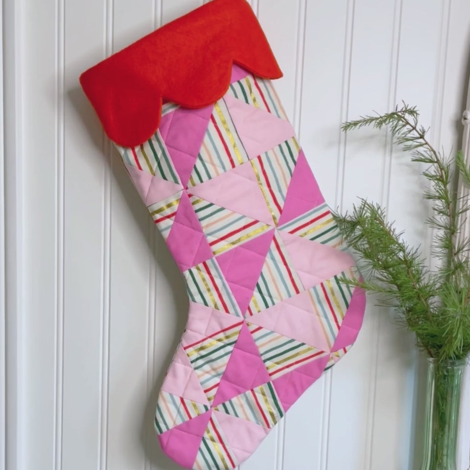 Handmade Christmas Stocking - Metallic Patches Pinks
