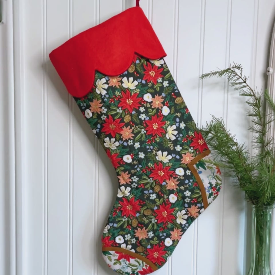 Handmade Christmas Stocking - Poinsettia Dark