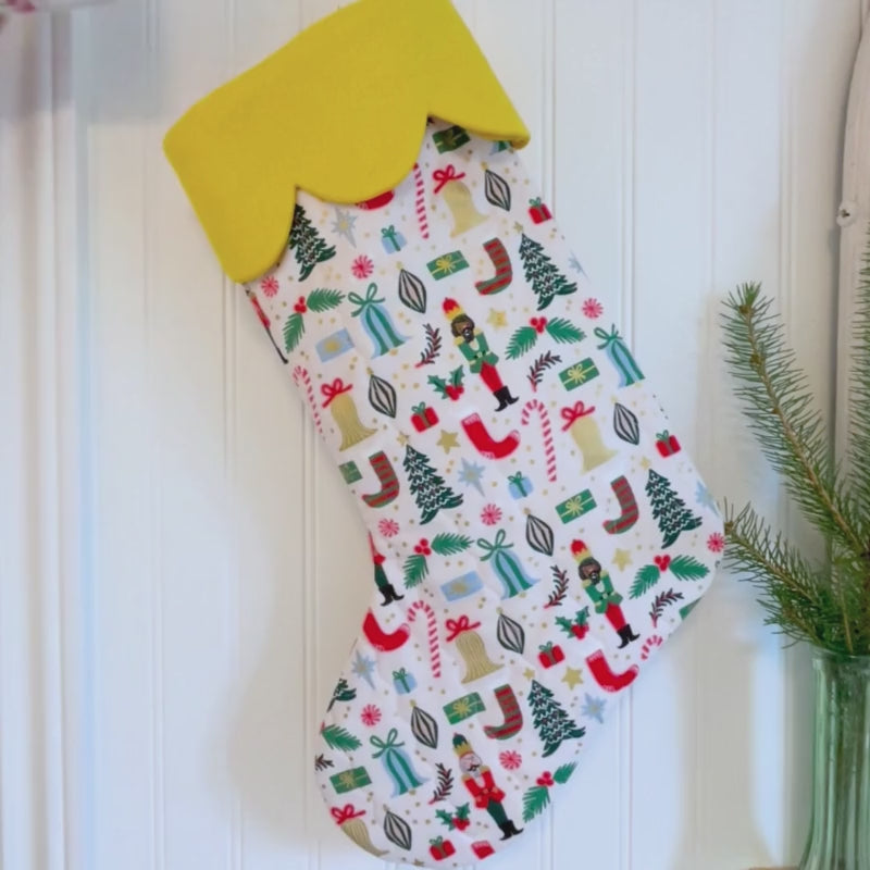 Quilted Christmas Stocking - Golden Nutcracker