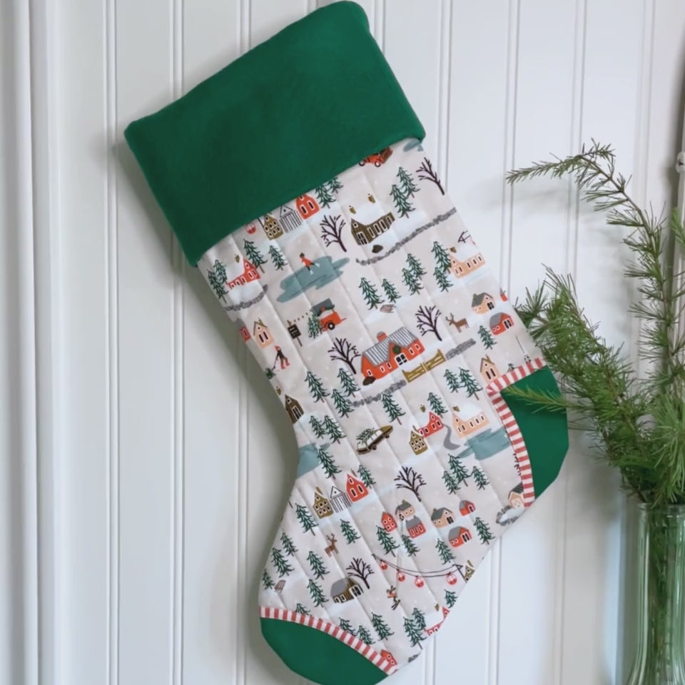 Handmade Christmas Stocking - Christmas Village Green