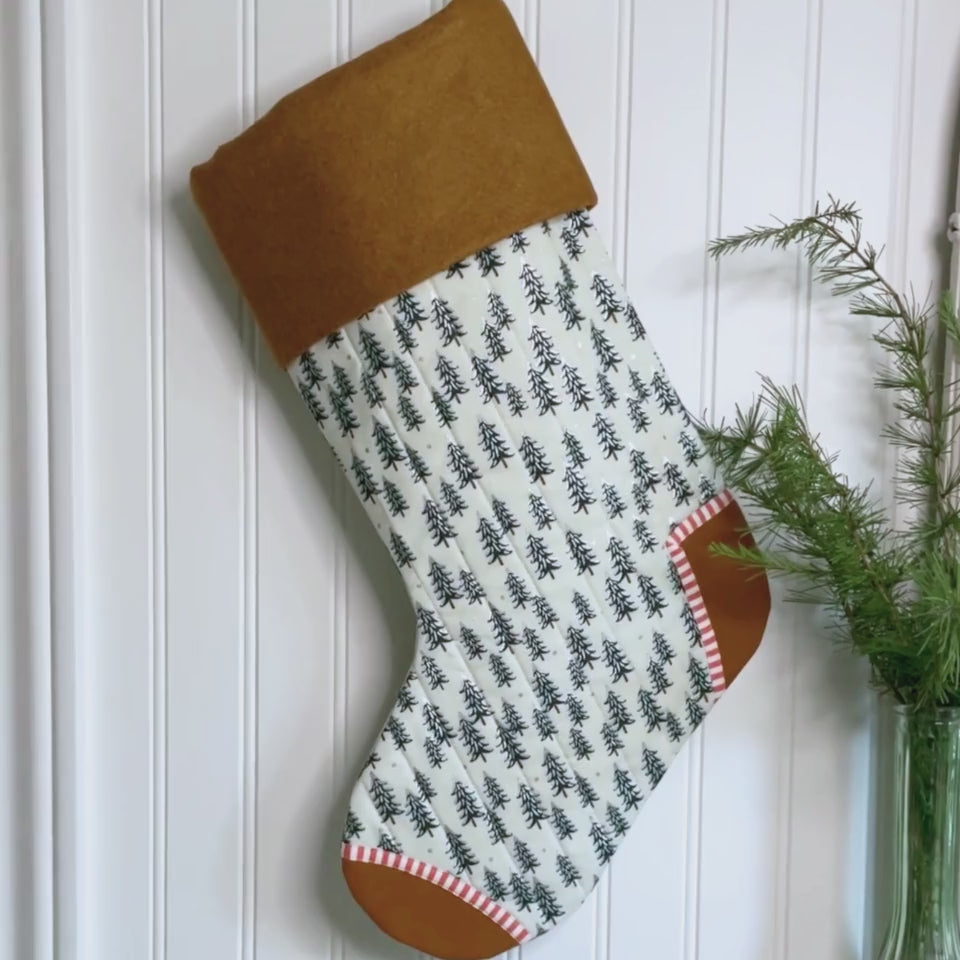 Handmade Christmas Stocking - Gingerbread Fir Trees