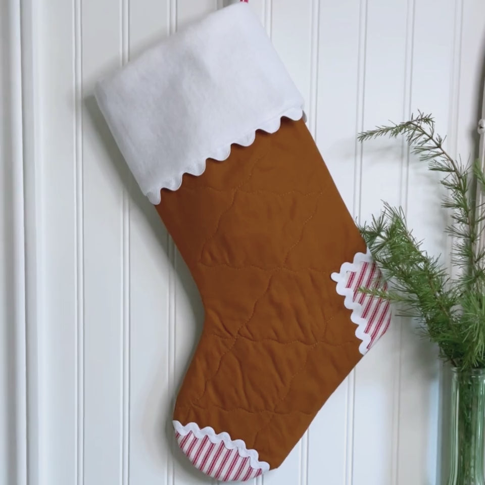 Handmade Christmas Stocking - Gingerbread Stripes