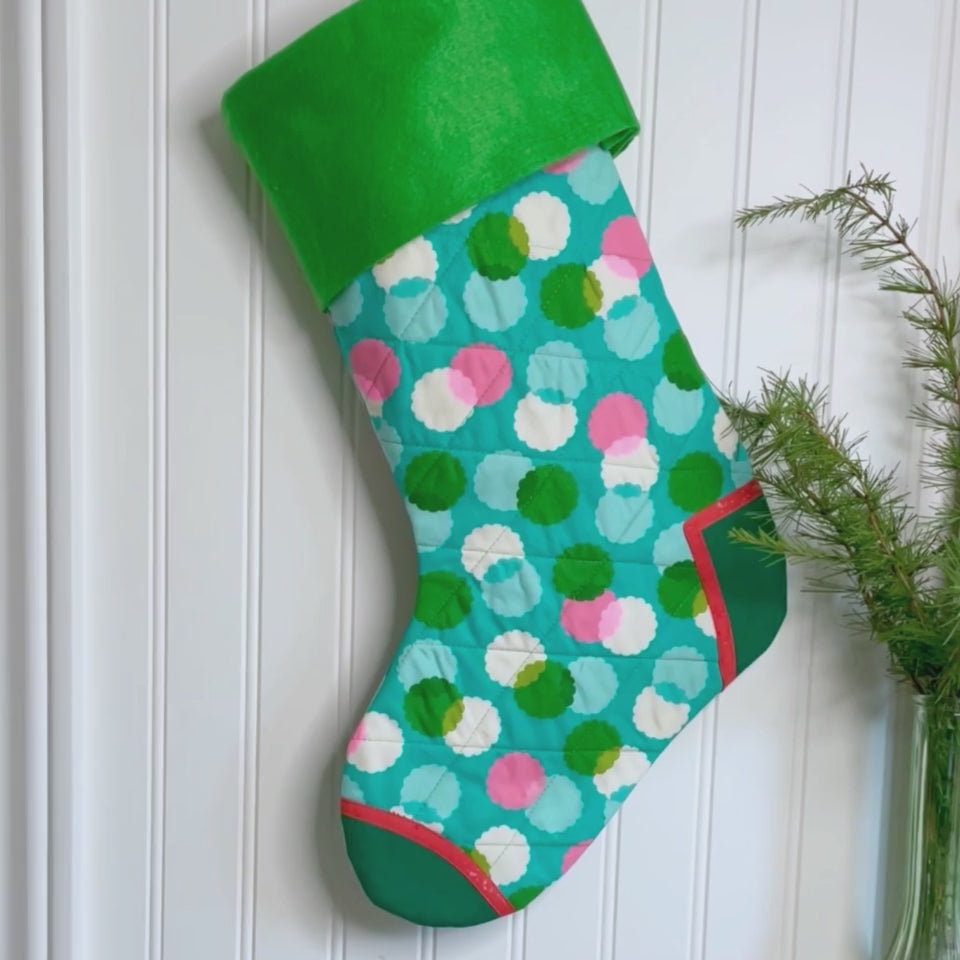 Handmade Christmas Stocking - Green Puffs