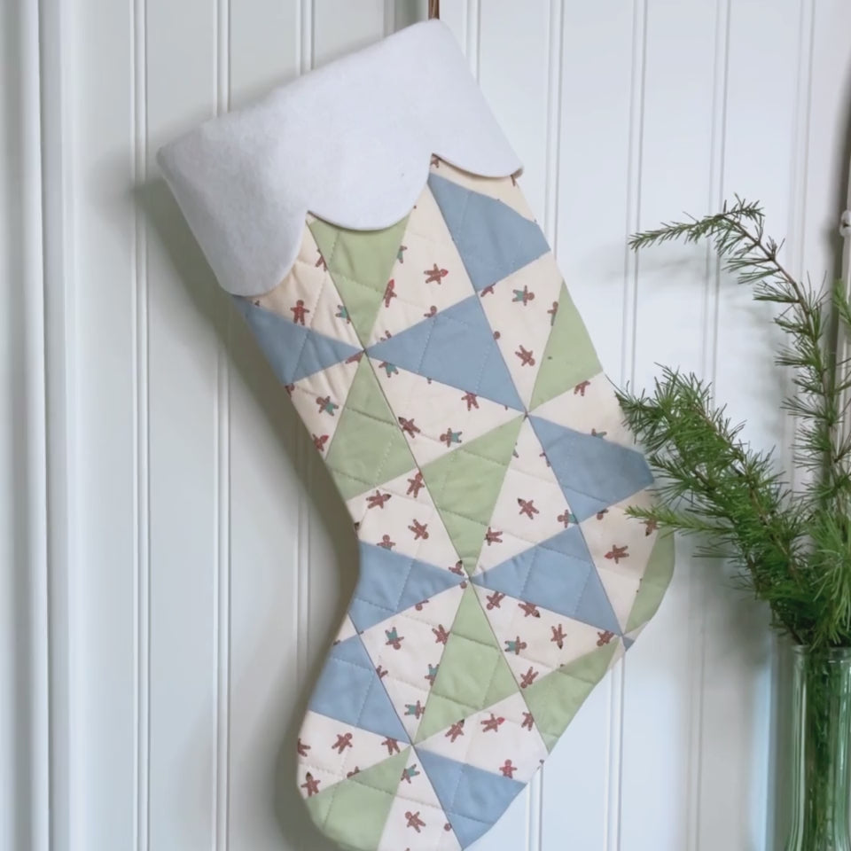 Handmade Christmas Stocking - Gingerbread Sky & Sage