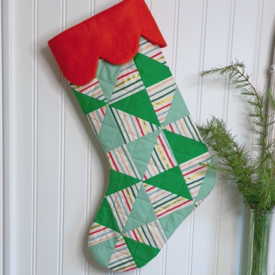 Handmade Christmas Stocking - Metallic Patches Greens