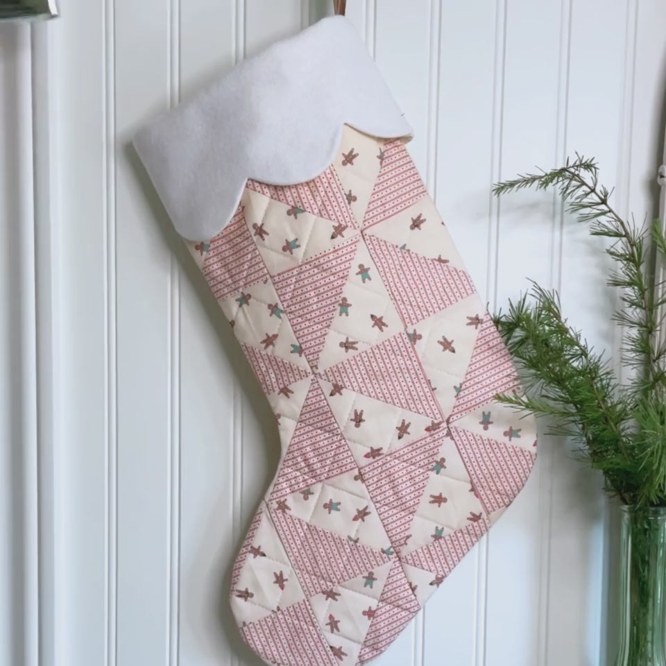 Handmade Christmas Stocking - Gingerbread Light Stripes