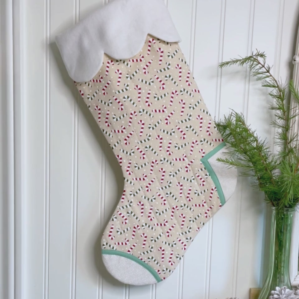 Handmade Stocking - Candy Cane Cream