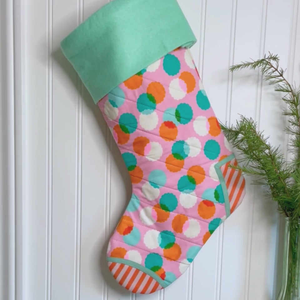 Handmade Christmas Stocking - Pink Puffs