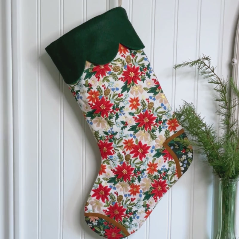 Handmade Christmas Stocking - Poinsettia Light