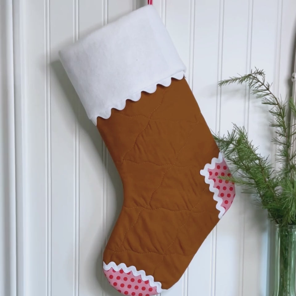 Handmade Christmas Stocking - Gingerbread Red Dots