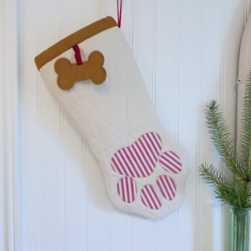 Quilted Pet Christmas Stocking - Red Ticking