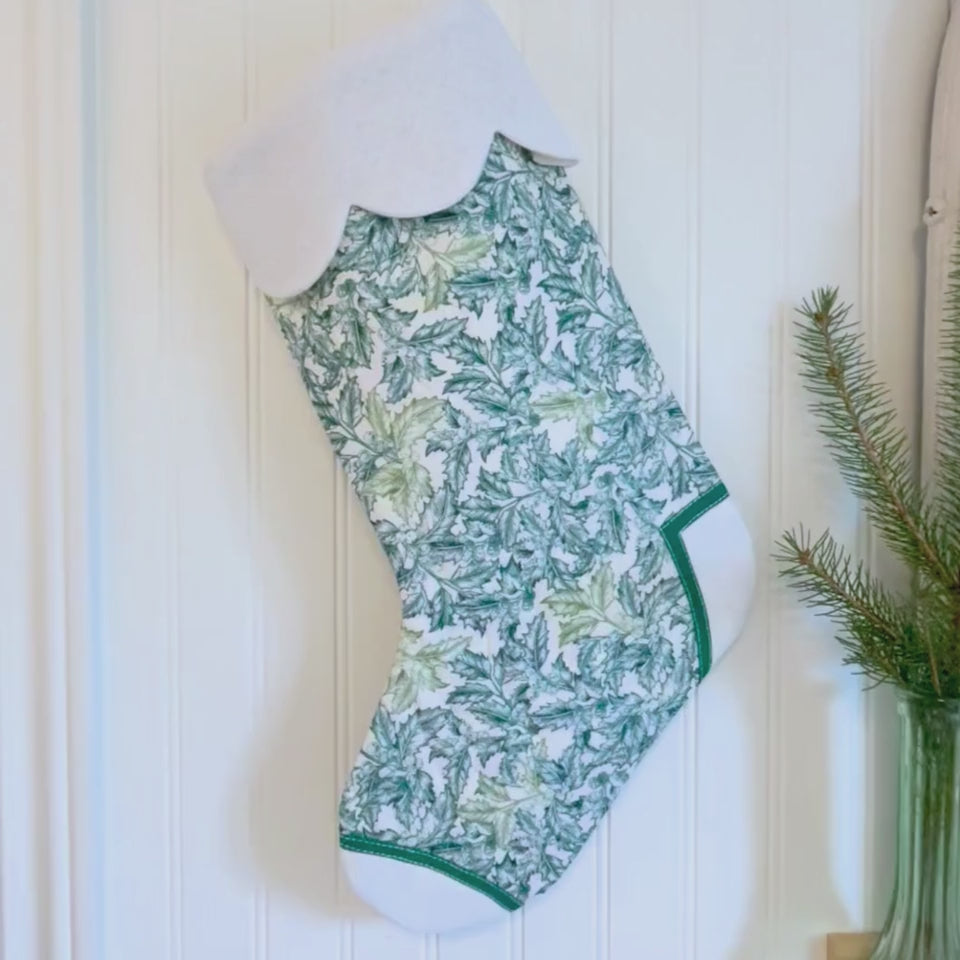 Handmade Christmas Stocking - Green Holly