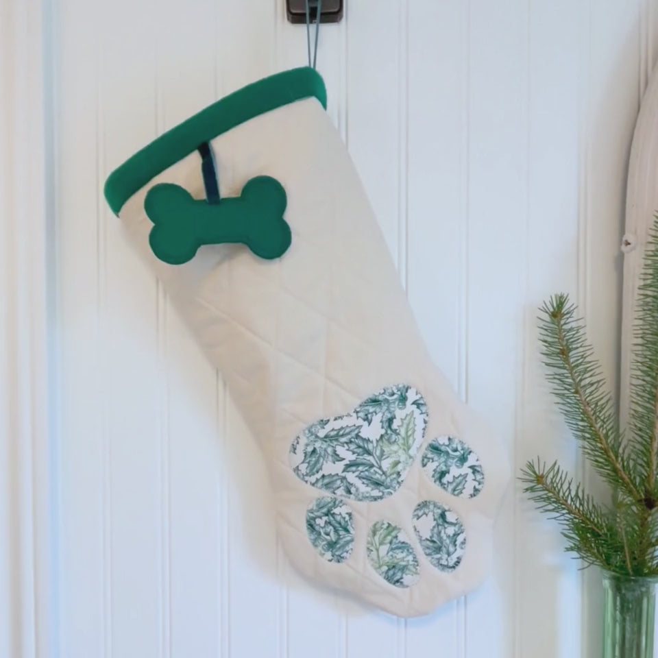 Quilted Patchwork Pet Christmas Stocking - Green Holly