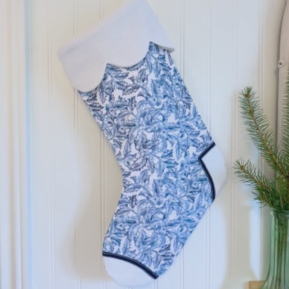 Handmade Christmas Stocking -Blue Holly